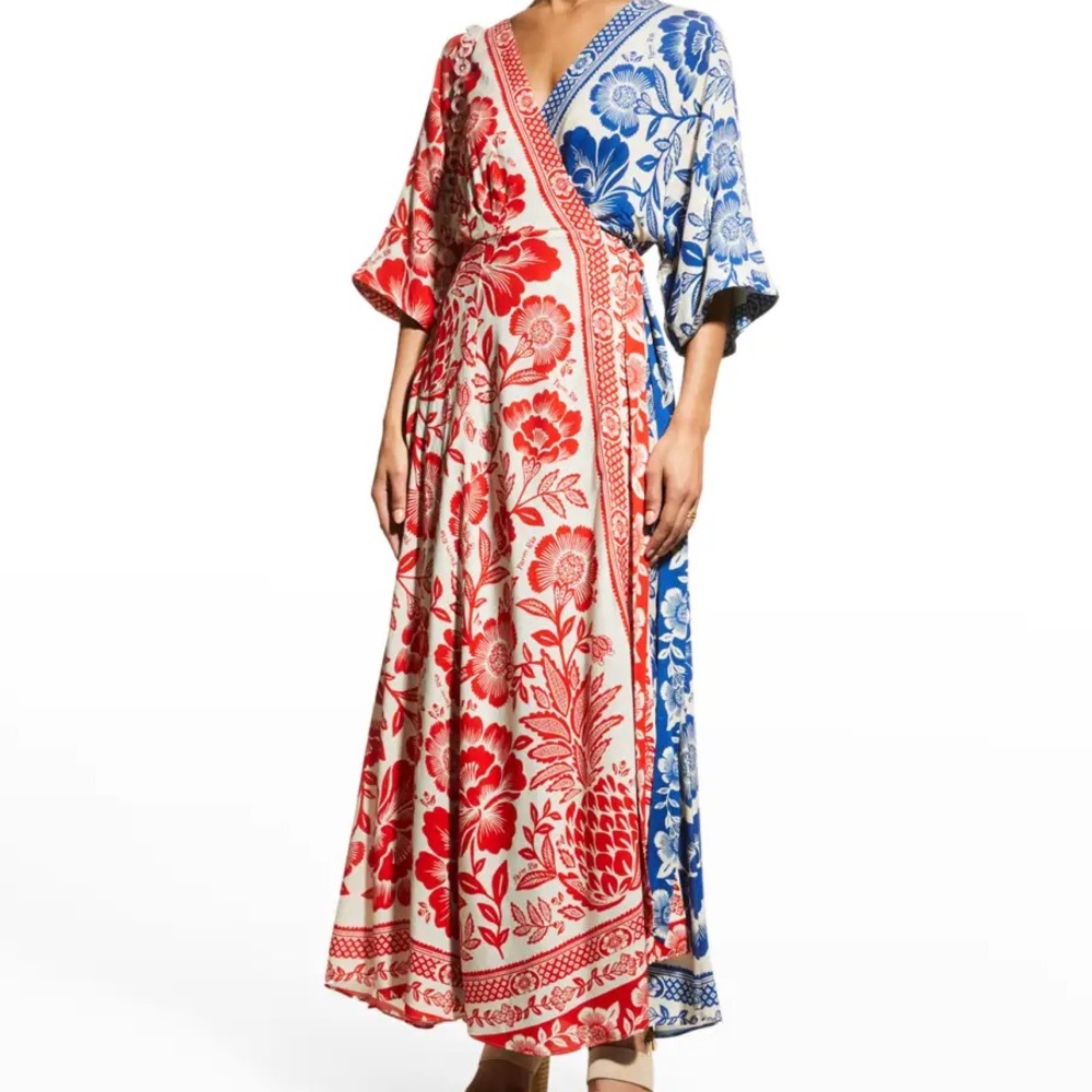 Farm Rio pineapple garden 2 toned wrap maxi dress. Size M